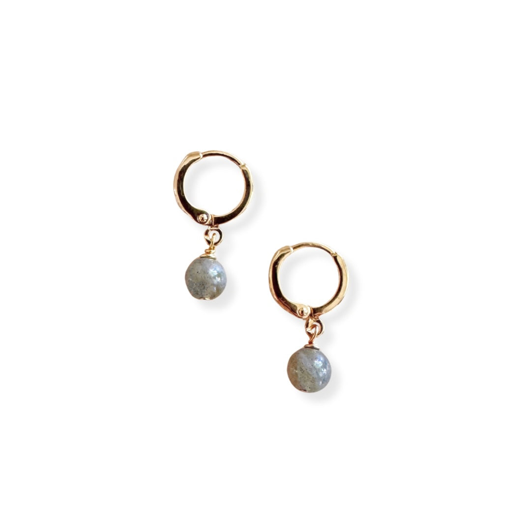Karmen Victoria Studio | Gem Orb Huggie Earrings | Labradorite + Gold