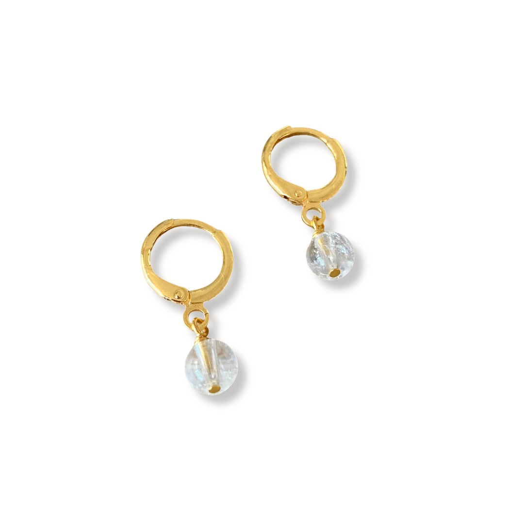Karmen Victoria Studio | Gem Orb Huggie Earrings | Clear Quartz + Gold