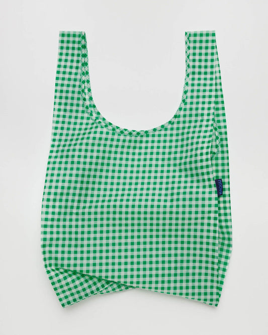 BAGGU Reusable Shopping Bag | Standard Size | Green Gingham