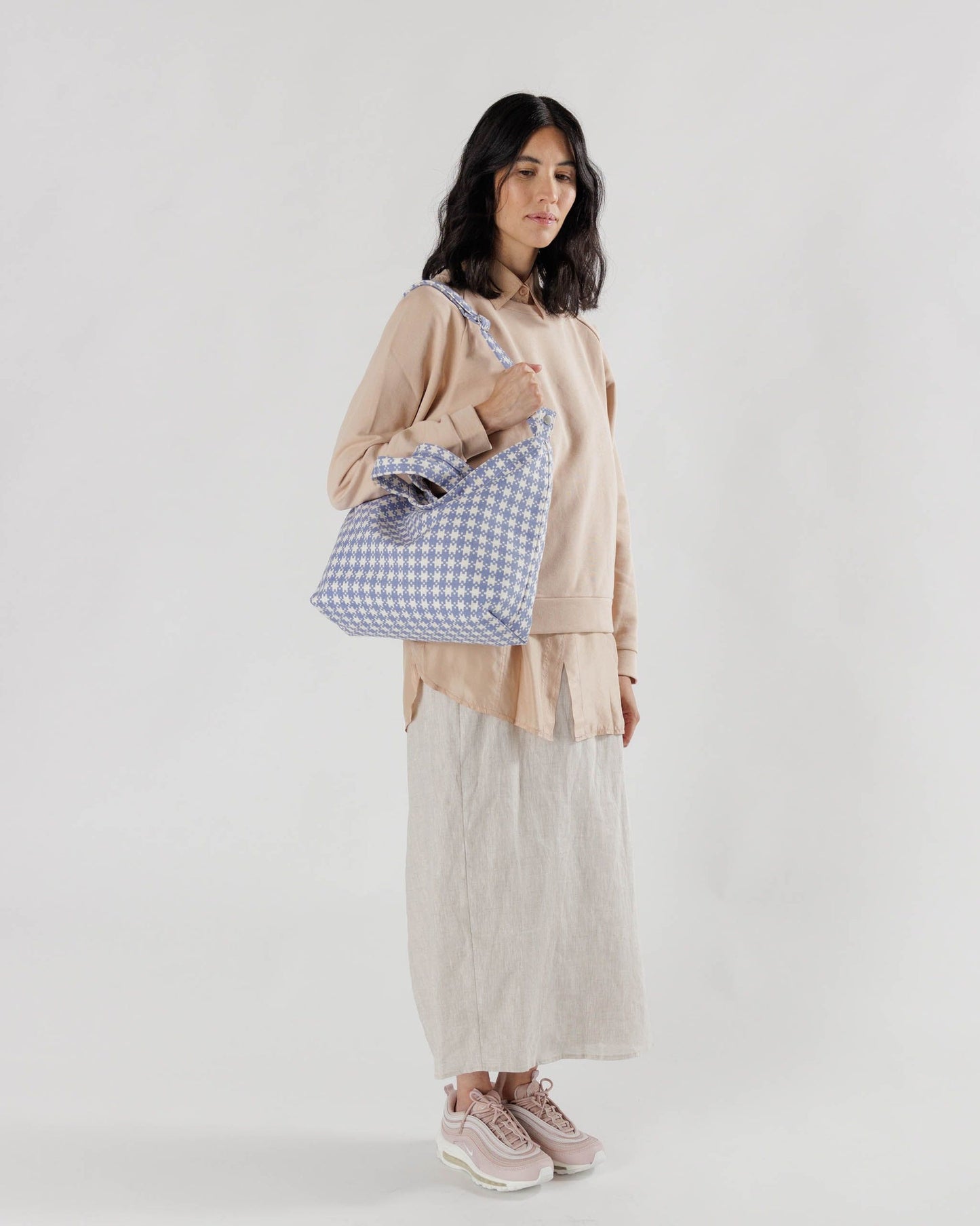 BAGGU Horizontal Zip Duck Bag | Blue Pixel Gingham