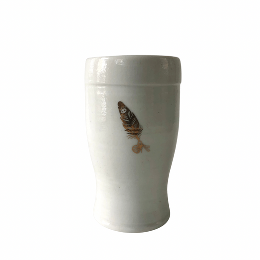 Ceramic Tumbler | Ivory Gold Feather
