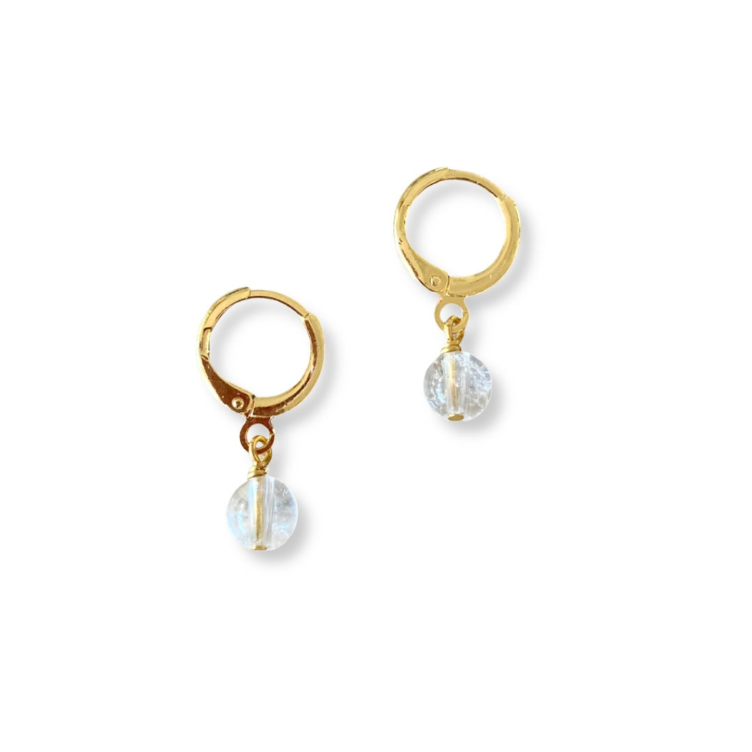 Karmen Victoria Studio | Gem Orb Huggie Earrings | Clear Quartz + Gold