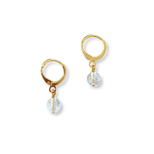 Karmen Victoria Studio | Gem Orb Huggie Earrings | Clear Quartz + Gold