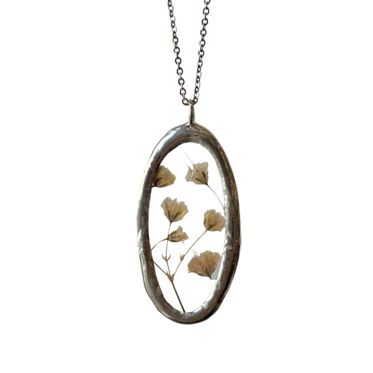 Glass Pressed Floral Pendant Necklace