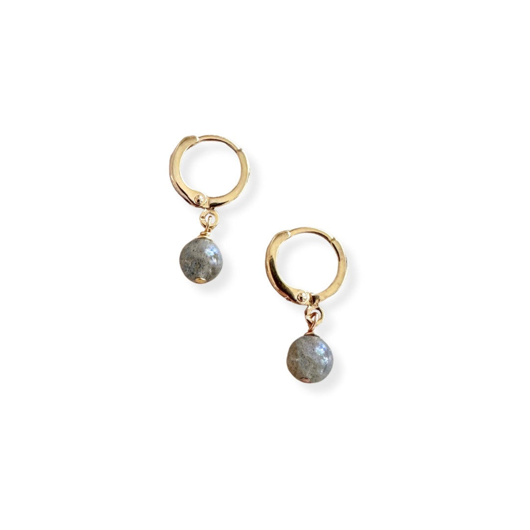 Karmen Victoria Studio | Gem Orb Huggie Earrings | Labradorite + Gold