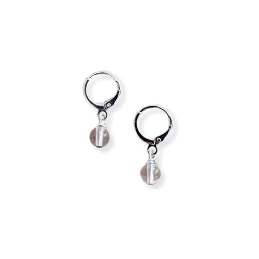 Karmen Victoria Studio | Gem Orb Huggie Earrings | Clear Quartz + Silver