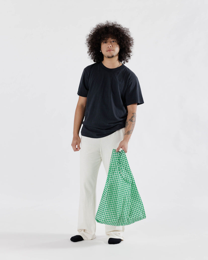 BAGGU Reusable Shopping Bag | Standard Size | Green Gingham