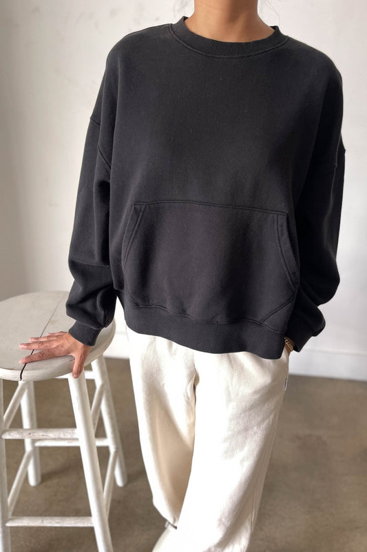 Le Bon Shoppe french terry Poche long sleeved crewneck in black. 100% cotton, pairs perfectly with the balloon pant.