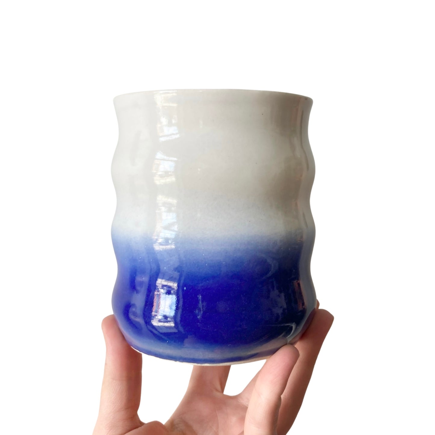 Stranger Studio | Wavy Fade Vase/Tumbler Medium | White + Cobalt Fade