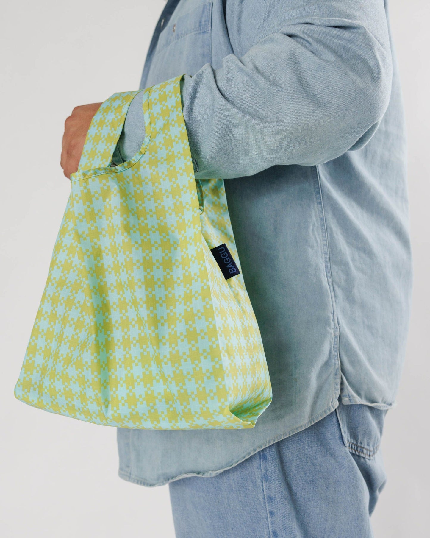 BAGGU Reusable Shopping Bag | Small Size | Mint Pixel Gingham