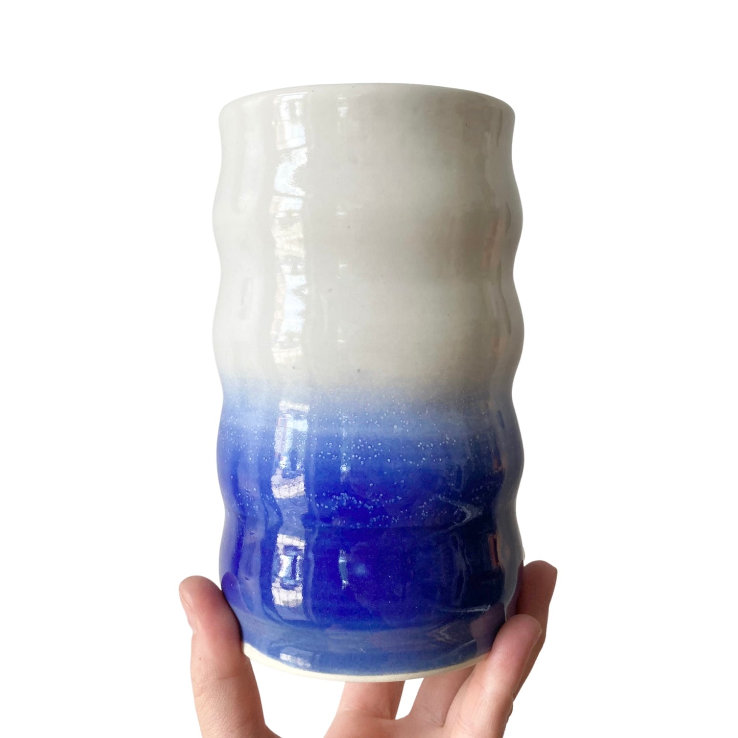 Stranger Studio | Wavy Fade Vase/Tumbler Large | White + Cobalt Fade