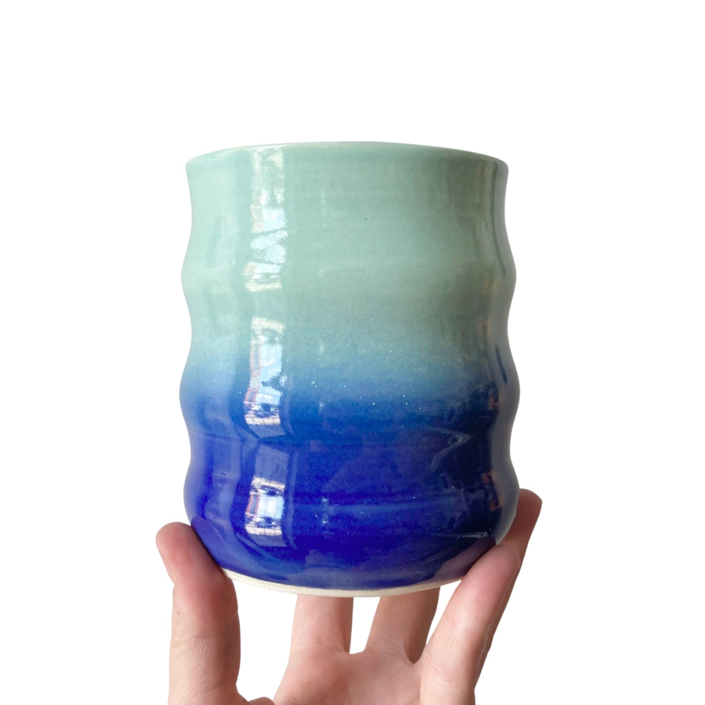 Stranger Studio | Wavy Fade Vase/Tumbler Medium | Turquoise + Cobalt Fade
