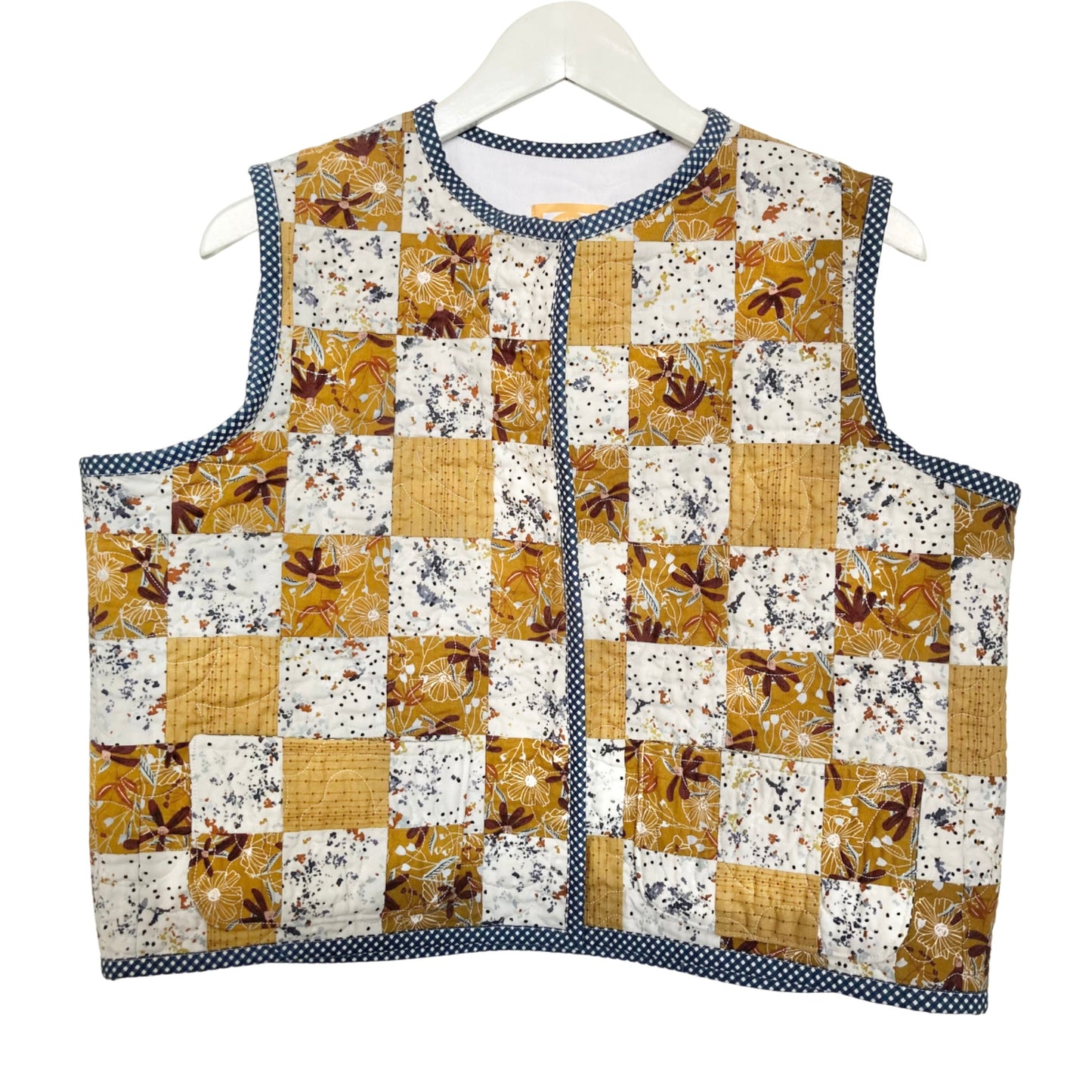 Handmade Quilted Crop Vest | Mustard Cream