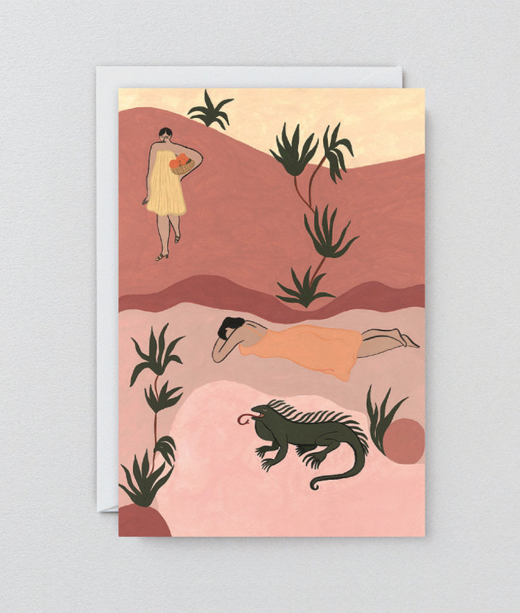Art Print Greeting Card | Sisters and Iguana
