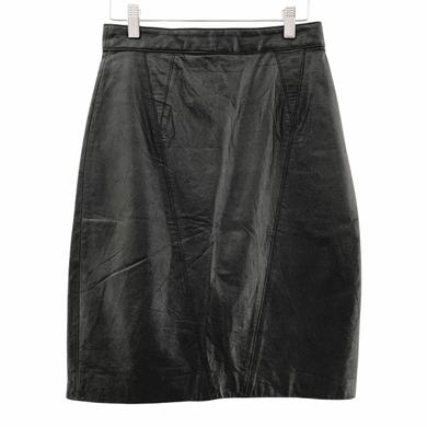 Vintage Black Genuine Leather Mini Skirt | Small