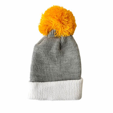 Pom Pom Knit Toque | Grey/White/Yellow