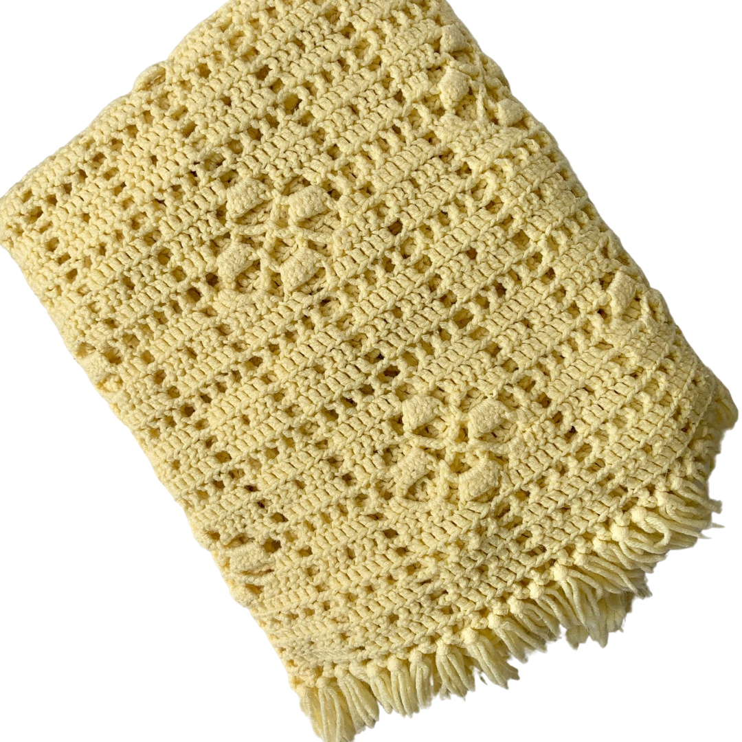 Hand Knit Yellow Afghan Throw Blanket
