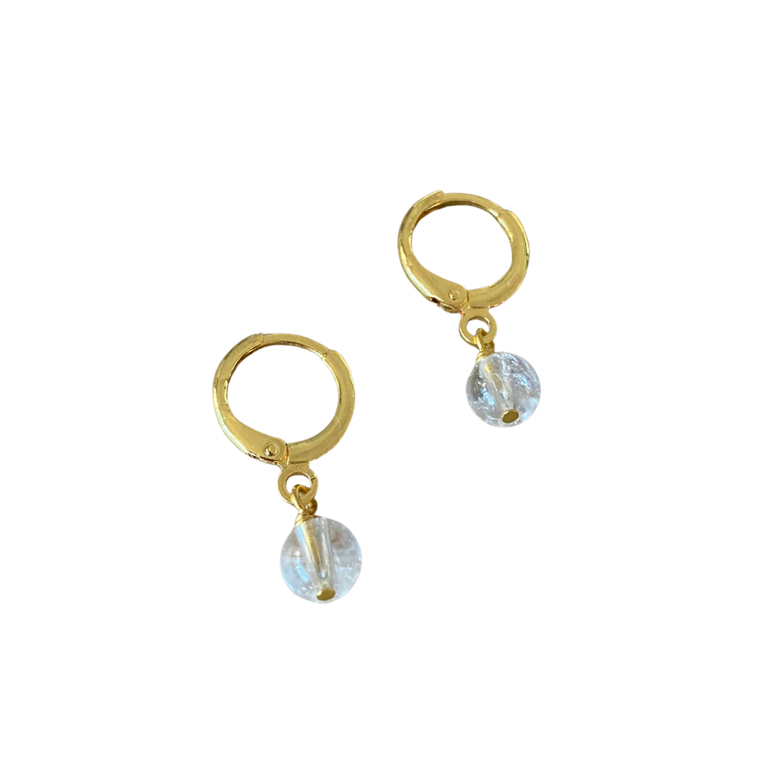Gem Orb Huggie Earrings | Quartz Crystal + Gold Plated