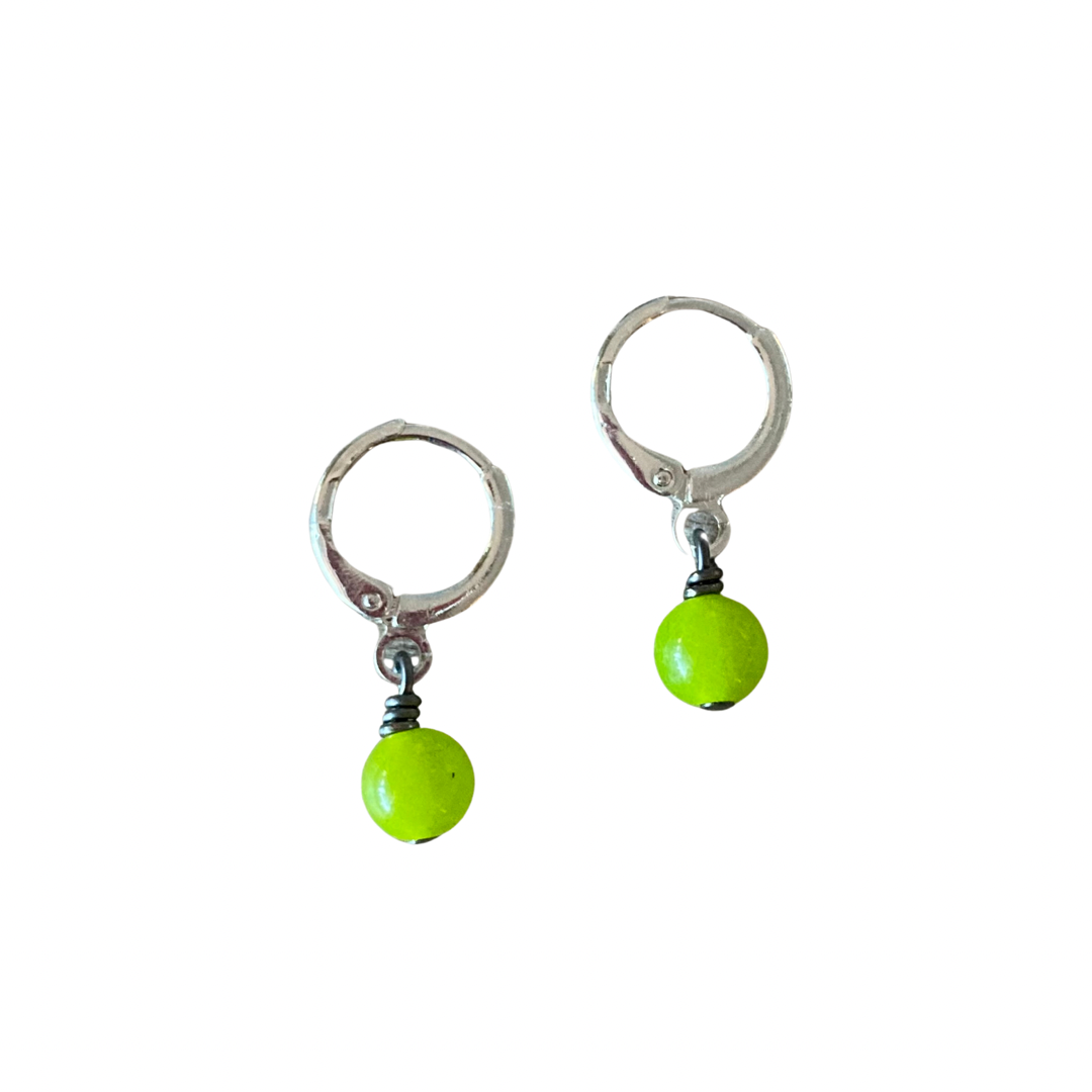 Gem Orb Huggie Earrings | Green Chalcedony + Silver Plated